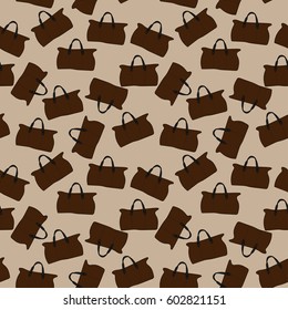 Seamless pattern with geometric shapes and symbols. Abstraction, brown travel bags on a light background.  Vector texture or background pattern.