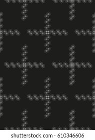 Seamless pattern with geometric shapes and symbols. White crosses on a black background. Vector texture or background pattern.