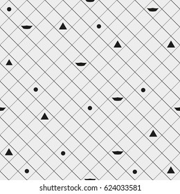 Seamless pattern with geometric shapes and symbols. Vector texture or background pattern.