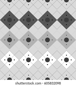 Seamless pattern with geometric shapes and symbols.Light gray, white, dark gray rumyu, cage. Vector texture or background pattern.