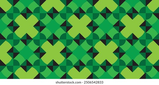 Seamless pattern with geometric shapes of various vegetal green shades. Abstract pattern of multicolored green,yellow triangles and squares. Elegant template for backgrounds, presentations, wallpapers