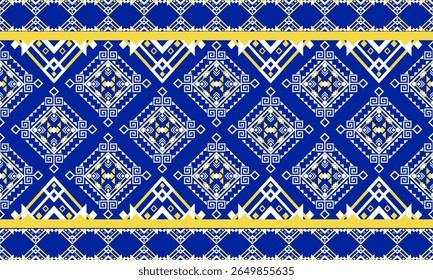 padrão contínuo com formas geométricas amarelo e azul design de fundo para tapete, cortina, roupas, tecido, papel de embrulho, telhas, têxteis, batik, textura e wallpaper.Vetor fundo.