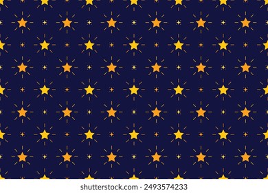 Seamless pattern of geometric shining stars on dark background