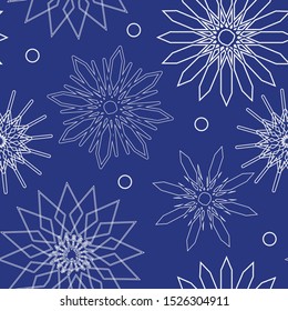 Seamless pattern of geometric snowflakes. Delicate pattern for festive packaging. Vector graphics.