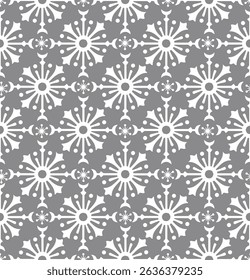 Seamless Pattern of Geometric Snowflakes. Gray Background- Christmas Snowflakes Vector Illustration