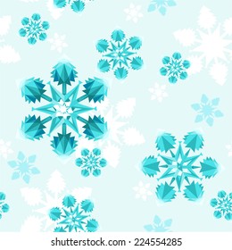 Seamless pattern with geometric snowflakes. Vector illustration