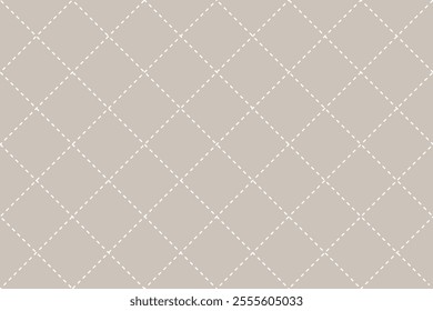 Seamless pattern of geometric squares made of intersections with white dotted lines on gray background. Modern simple background in flat style for template