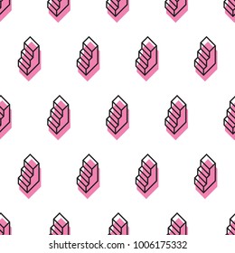 Seamless pattern with geometric stairs. Memphis design. 80s and 90s retro style. Abstract fashion background. Vector minimalistic illustration. Modern elegant wallpaper.