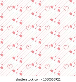Seamless pattern geometric star and heart abstract on white background.Vector illustration.pastel color stlye.