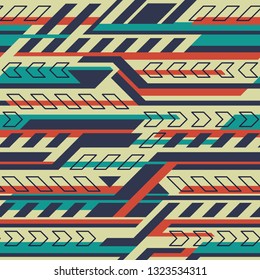 Seamless pattern with geometric stripes ornament. Abstract modern texture. Racing background for vinyl wrap and decals. Retro colors style. Vector illustration.