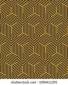 Seamless pattern with geometric stripped shapes. Stylish golden texture. Abstract background for textile, wrapper, wallpaper etc