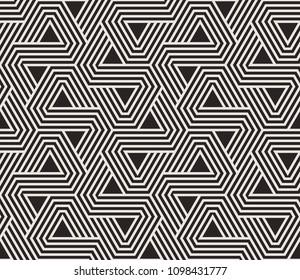 Seamless pattern with geometric stripped shapes. Stylish monochrome texture. Abstract background for textile, wrapper, wallpaper etc