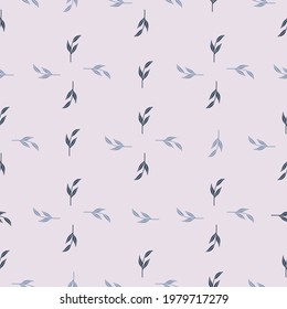Seamless pattern in geometric style with doodle simple leaf branches shapes. Grey background. Floral print. Perfect for fabric design, textile print, wrapping, cover. Vector illustration.