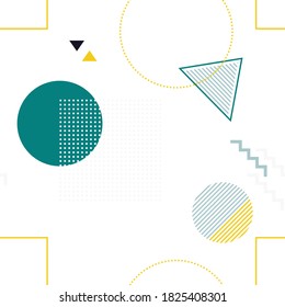 Seamless pattern geometric style flat and line design elements. For covers, banners, flyers and posters. Option 1: yellow, blue, turquoise.