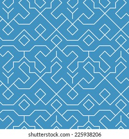 Seamless pattern in geometric style on bluish cyan background