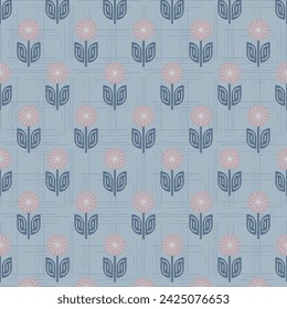seamless pattern with geometric stylized flowers floral elements in scandinavian style for fabric surface design packaging home decor gift wrap bedding stationery backgrounds vector
