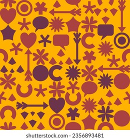 Seamless pattern with geometric symbols on yellow background. High contrast abstract geometric wallpaper, print, texture.