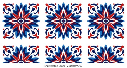 Seamless pattern of geometric texture ornament in red - blue tones