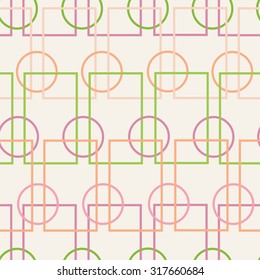 Seamless pattern. Geometric texture with small squares, rectangles, circles, stripes. Vector background. Vector illustration.