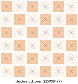 Seamless pattern geometric tile ethnic style. Traditional mosaic element in beige and white. Design wallpaper, fabric, background, textiles, packaging, wrapping paper. 