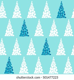 Seamless pattern with geometric trees on a blue background.Design for poster, card, invitation, placard, brochure, flyer.Vector illustration.