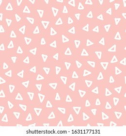 Seamless pattern geometric triangle shapes. Hand drawn pink and white vector background doodle scribble. Repeating texture for fabric, packaging, banners, surface pattern design