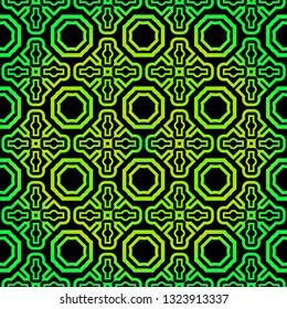 Seamless Pattern With Geometric, Triangle, Zig Zag. Vector Background, Texture. For Design Invitation, Interior Wallpaper, Cover Card, Technologic Design. Green black color.