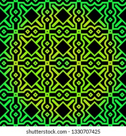 Seamless Pattern With Geometric, Triangle, Zig Zag. Vector Background, Texture. For Design Invitation, Interior Wallpaper, Cover Card, Technologic Design. Green black color.
