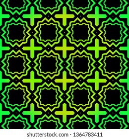 Seamless Pattern With Geometric, Triangle, Zig Zag. Vector Background, Texture. For Design Invitation, Interior Wallpaper, Cover Card, Technologic Design. Green black color.