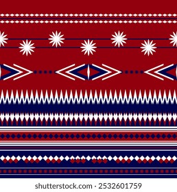 Seamless pattern geometric tribal red color.