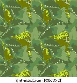 Seamless pattern with geometric urban camouflage. Abstract modern military light and dark green bright camo background. Usable for textile print or backdrop for site
