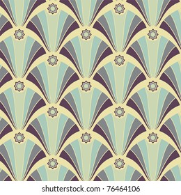 Nahtloses Muster mit geometrischem violettem Ornament auf gelbem Hintergrund