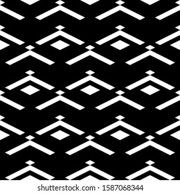 Seamless pattern. Geometric wallpaper. Rhombuses, chevrons ornament. Digital paper, textile print, web design. Geometrical figures backdrop. Diamonds, angle brackets background. Shapes motif. Vector.
