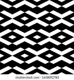 Seamless pattern. Geometric wallpaper. Rhombuses, chevrons ornament. Geometrical figures backdrop. Diamonds, angle brackets background. Shapes motif. Digital paper, textile print, web design. Vector.