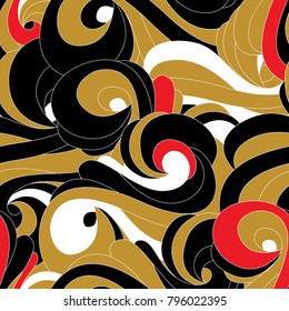 Seamless pattern of geometric waves and curls. Abstract texture.