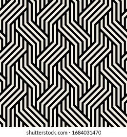 Seamless pattern with geometric waves. Endless stylish texture. Ripple monochrome background. Linear weaved grid. Bold striped swatch.