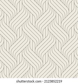 Seamless pattern with geometric waves. Endless stylish texture. Ripple monochrome background. Linear weaved grid. Thin interlaced swatch.