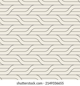 Seamless pattern with geometric waves. Endless stylish texture. Ripple monochrome background. Linear weaved grid. Thin interlaced swatch.