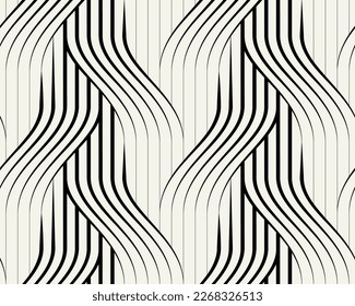 Seamless pattern with geometric waves. Endless stylish texture. Striped monochrome background. Bold weavy grid. Bold interlaced swatch.