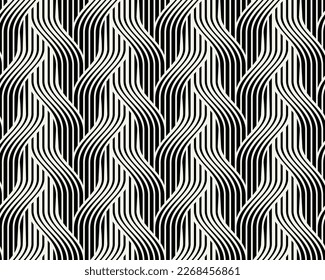 Seamless pattern with geometric waves. Endless stylish texture. Striped monochrome background. Bold weavy grid. Bold interlaced swatch.