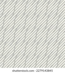 Seamless pattern with geometric waves. Endless stylish texture. Ripple bold monochrome background. Linear weaved grid. Thin interlaced swatch.