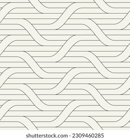 Seamless pattern with geometric waves. Endless stylish texture. Ripple monochrome background. Linear weaved grid. Thin interlaced swatch.