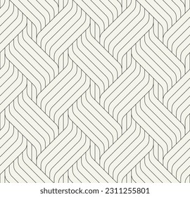 Seamless pattern with geometric waves. Endless stylish texture. Ripple monochrome background. Linear weaved grid. Thin interlaced swatch.