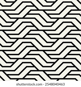 Seamless pattern with geometric waves. Endless stylish texture. Ripple monochrome background. Linear weaved grid. Thin interlaced swatch.