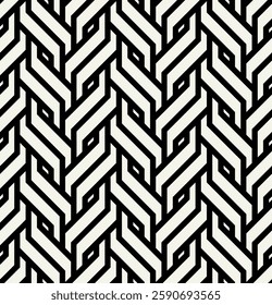 Seamless pattern with geometric waves. Endless stylish texture. Ripple monochrome background. Linear weaved grid. Thin interlaced swatch.