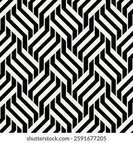Seamless pattern with geometric waves. Endless stylish texture. Ripple monochrome background. Linear weaved grid. Bold zigzag interlaced swatch.