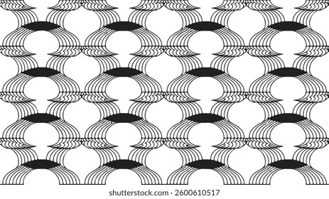 Seamless pattern with geometric waves. Endless stylish texture. Ripple bold monochrome background. Linear weaved grid. Thin interlaced swatch. with white background