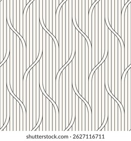 Seamless pattern with geometric waves. Endless stylish texture. Ripple bold monochrome background. Linear weaved grid. Thin interlaced swatch.