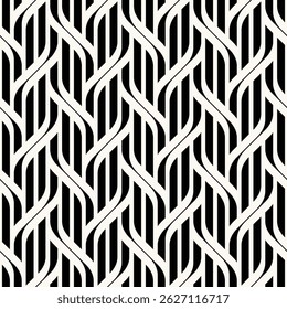 Seamless pattern with geometric waves. Endless stylish texture. Ripple monochrome background. Linear weaved grid. Bold interlaced swatch.
