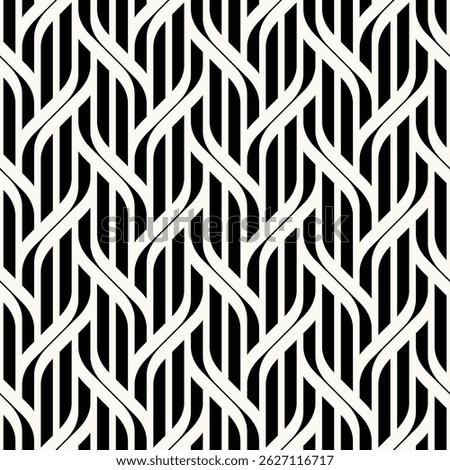 Seamless pattern with geometric waves. Endless stylish texture. Ripple monochrome background. Linear weaved grid. Bold interlaced swatch.